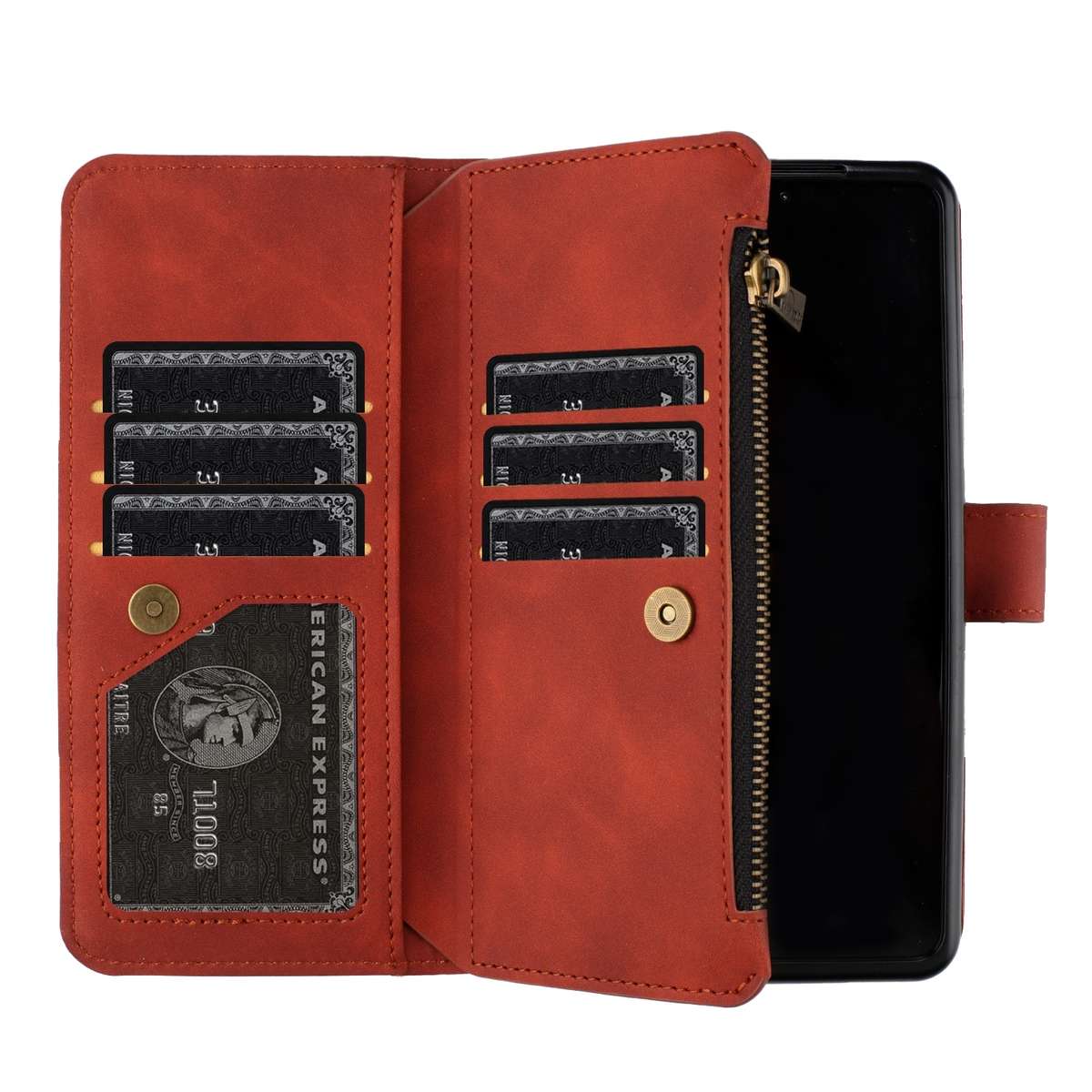 For Samsung Galaxy Z Fold4 Rhombus Texture Zipper Wallet Leather Phone Case(Brown)