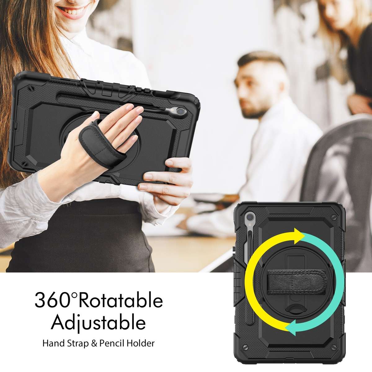For Samsung Galaxy Tab S9 / S9 FE / S10 FE Lucky Wheel Grip Silicone Hybrid PC Tablet Case with Sh