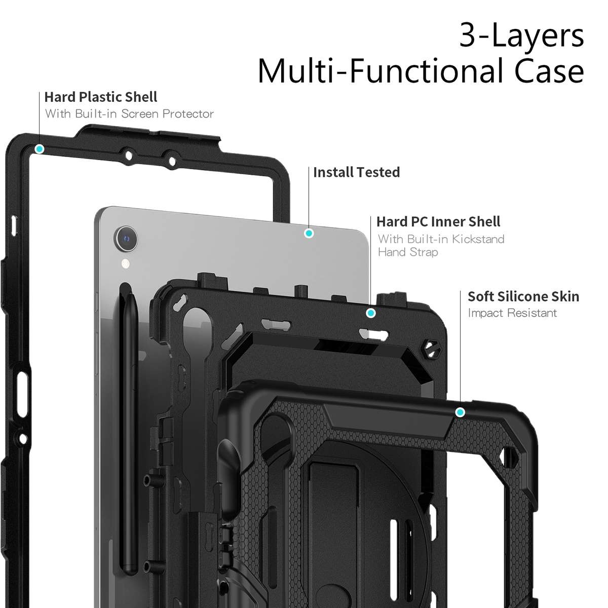 For Samsung Galaxy Tab S9 / S9 FE / S10 FE Lucky Wheel Grip Silicone Hybrid PC Tablet Case with Sh