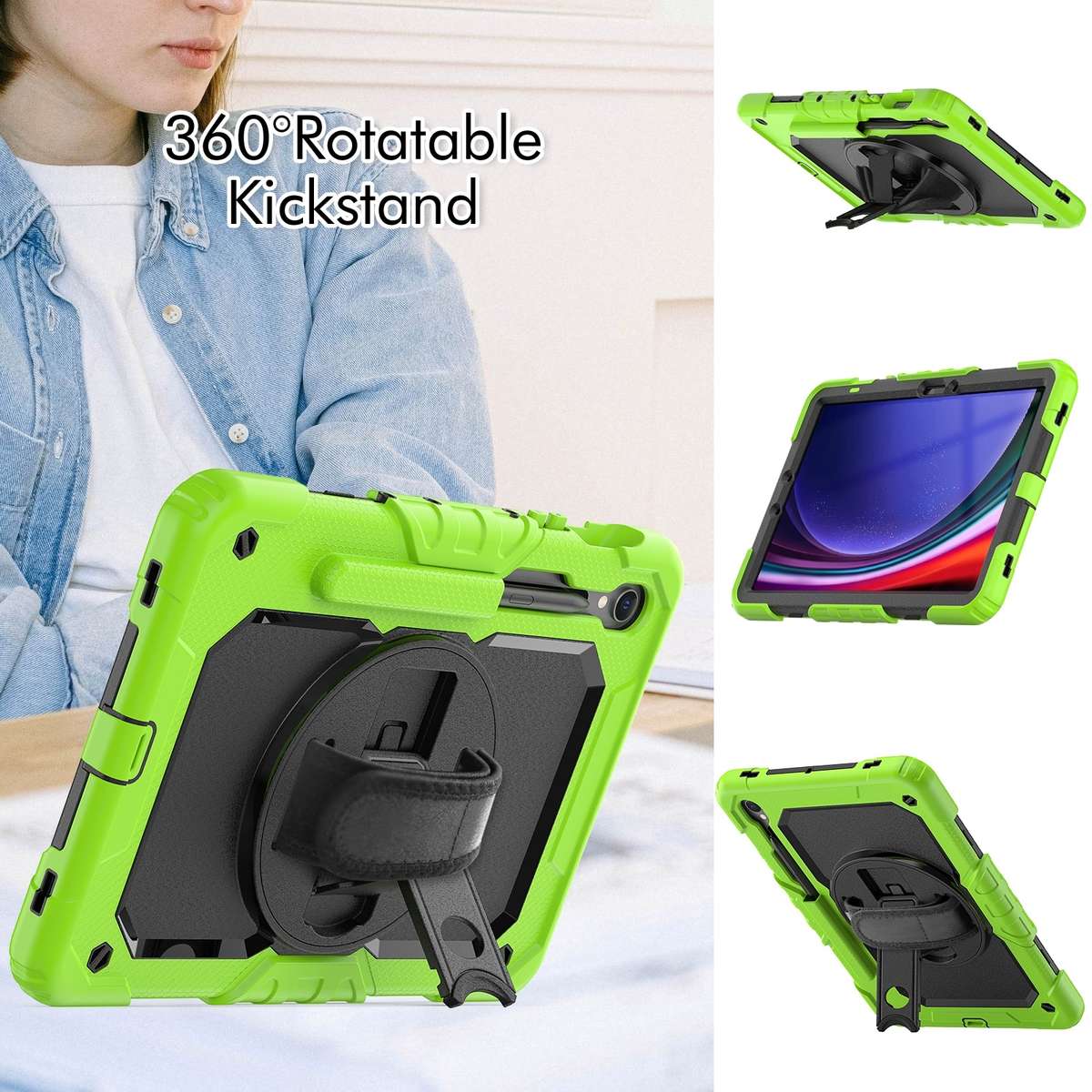 For Samsung Galaxy Tab S9 / S9 FE / S10 FE Lucky Wheel Grip Silicone Hybrid PC Tablet Case with Sh