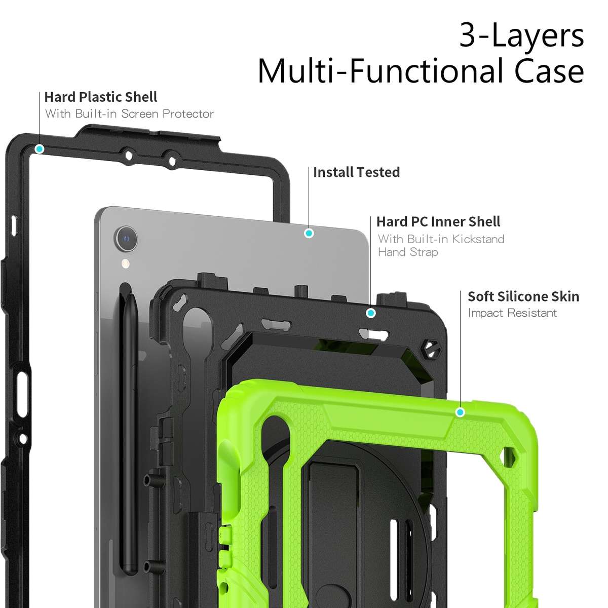 For Samsung Galaxy Tab S9 / S9 FE / S10 FE Lucky Wheel Grip Silicone Hybrid PC Tablet Case with Sh