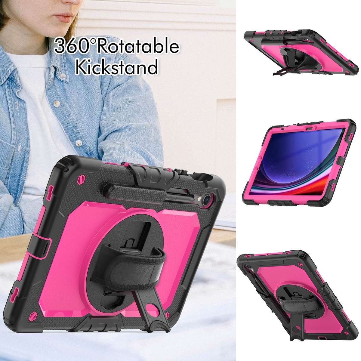 For Samsung Galaxy Tab S9 / S9 FE / S10 FE Lucky Wheel Grip Silicone Hybrid PC Tablet Case with Sh