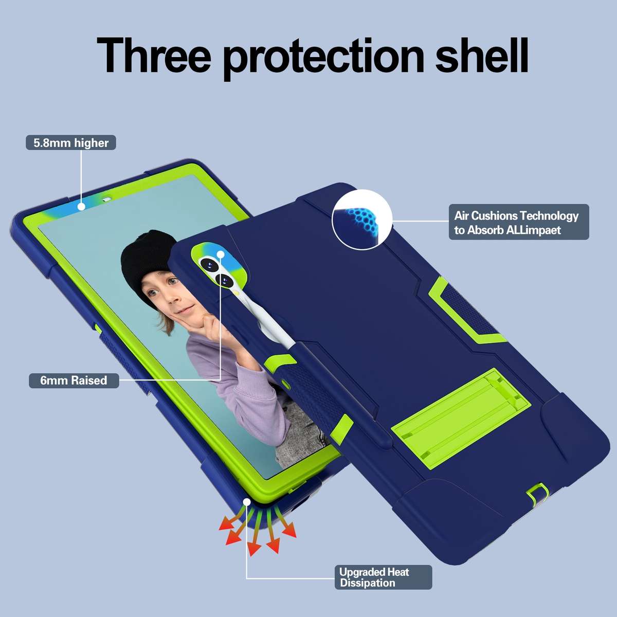 For Samsung Galaxy Tab S9+ Contrast Color Silicone PC Tablet Case with Holder(Navy Blue + Green)