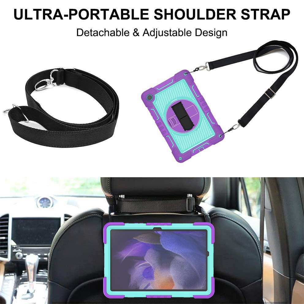 For Samsung Galaxy Tab A9+ 360 Degree Rotation PC Contrast Silicone Tablet Case(Purple + Mint Gree