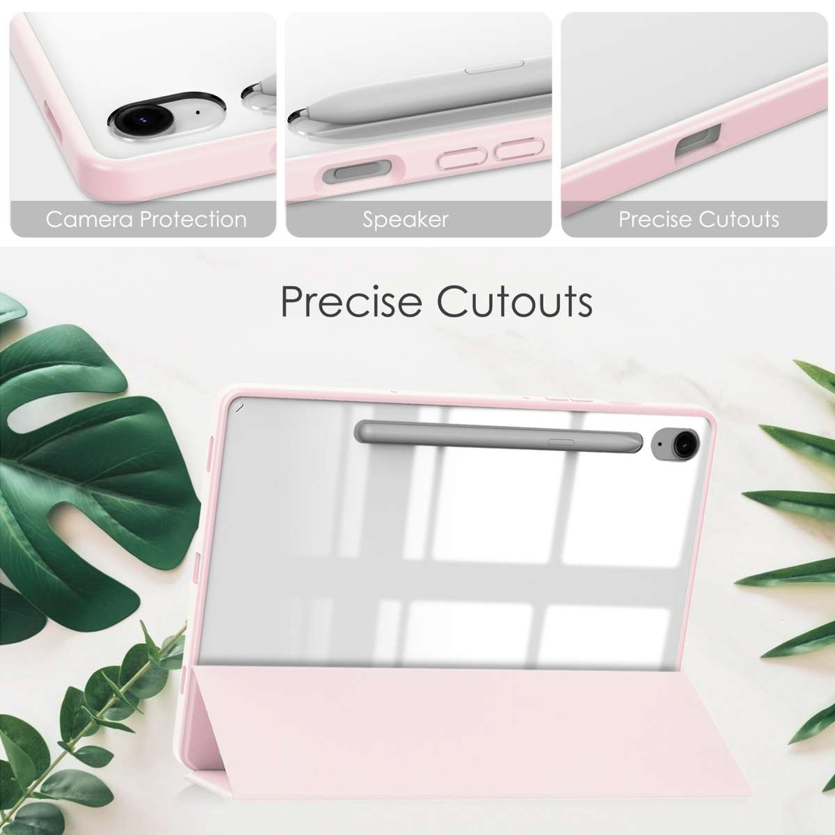 For Samsung Galaxy Tab S9 FE / S10 FE Acrylic 3-folding Smart Leather Tablet Case with Pen Slot(Pi
