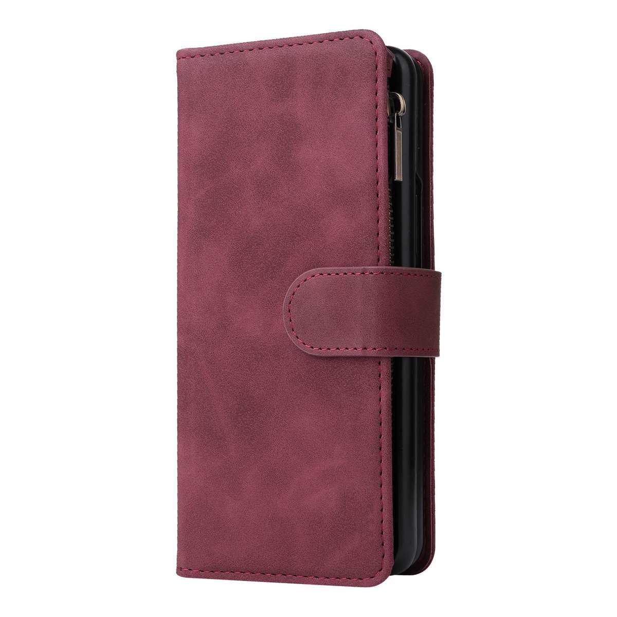 For Samsung Galaxy Z Fold4 Multifunctional Frosted Zipper Wallet Leather Phone Case(Wine Red)