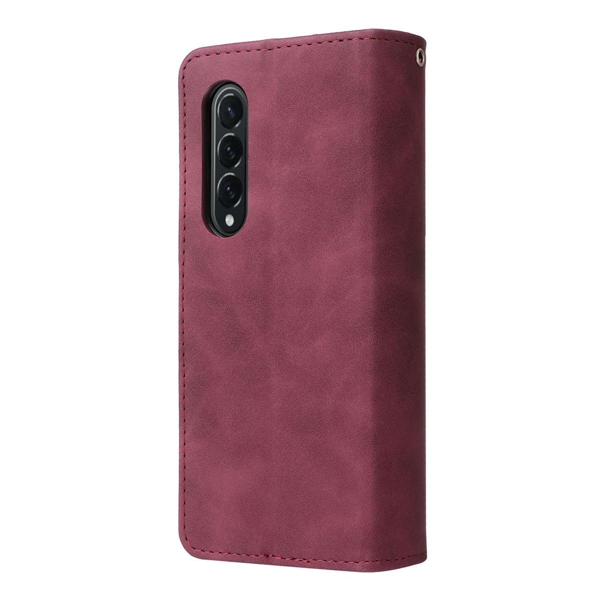 For Samsung Galaxy Z Fold4 Multifunctional Frosted Zipper Wallet Leather Phone Case(Wine Red)