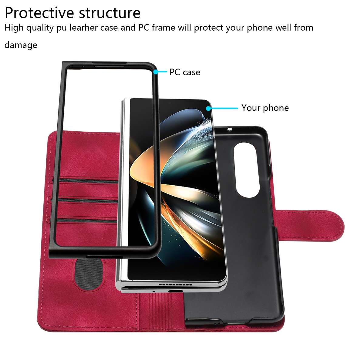 For Samsung Galaxy Z Fold4 5G YX0060 Elephant Head Embossed Phone Leather Case with Lanyard(Rose R