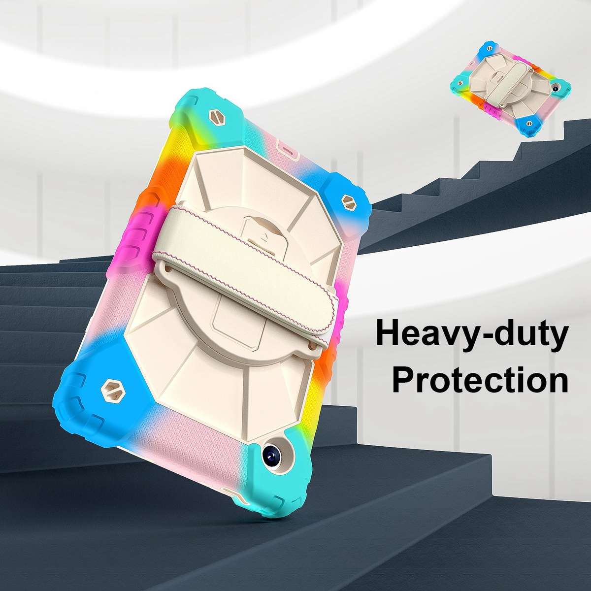 For Samsung Galaxy Tab A11 / A9 Contrast Color Robot C2 Silicone Hybrid PC Tablet Case(Colorful Bl