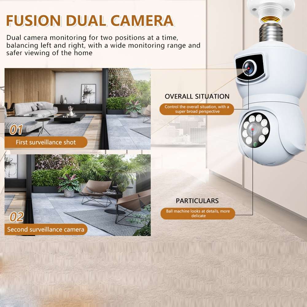 DP41 Bulb-type Dual-lens Motion Tracking Smart Camera Supports Voice Intercom(Black)