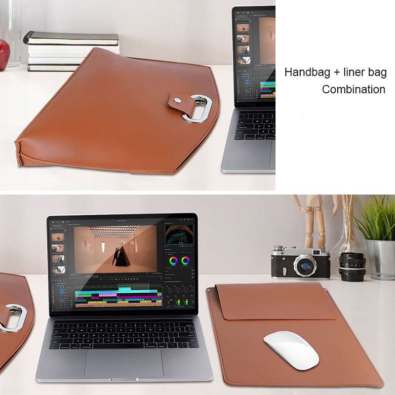 Waterproof PU Laptop Handbag Inner Bag for 12-14 inch Laptop(Brown)