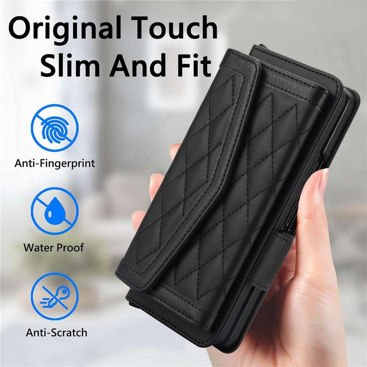 For Samsung Galaxy Z Fold4 Splicing Rhombic Texture Card Holder Phone Case with Lanyard, Not Inclu