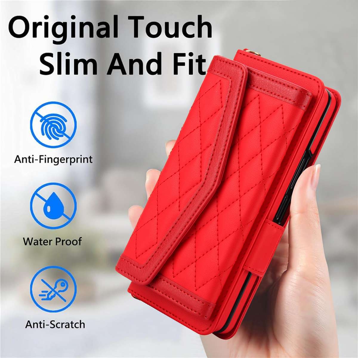 For Samsung Galaxy Z Fold4 Splicing Rhombic Texture Card Holder Phone Case with Lanyard, Not Inclu