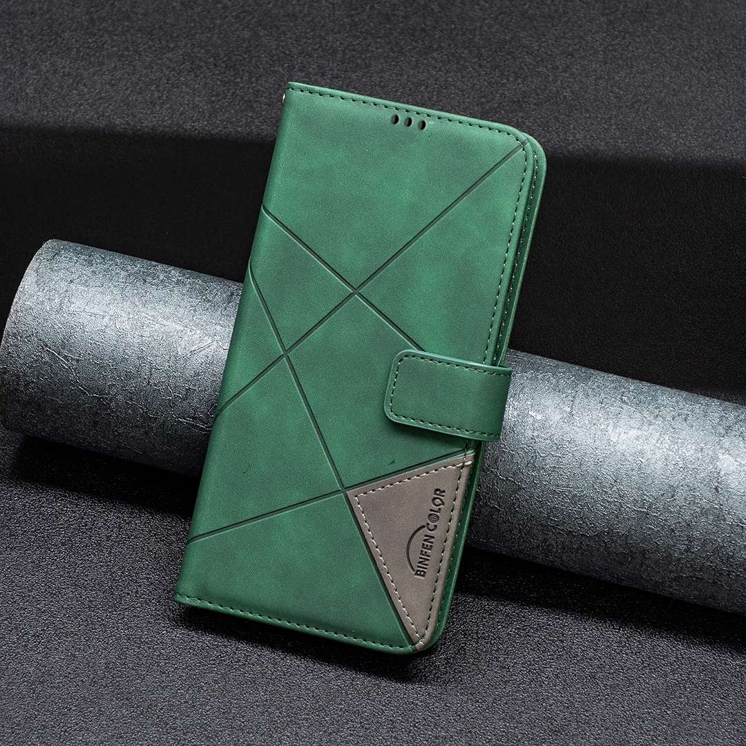 For Redmi 14C 4G Magnetic Buckle Rhombus Texture Leather Phone Case(Green)