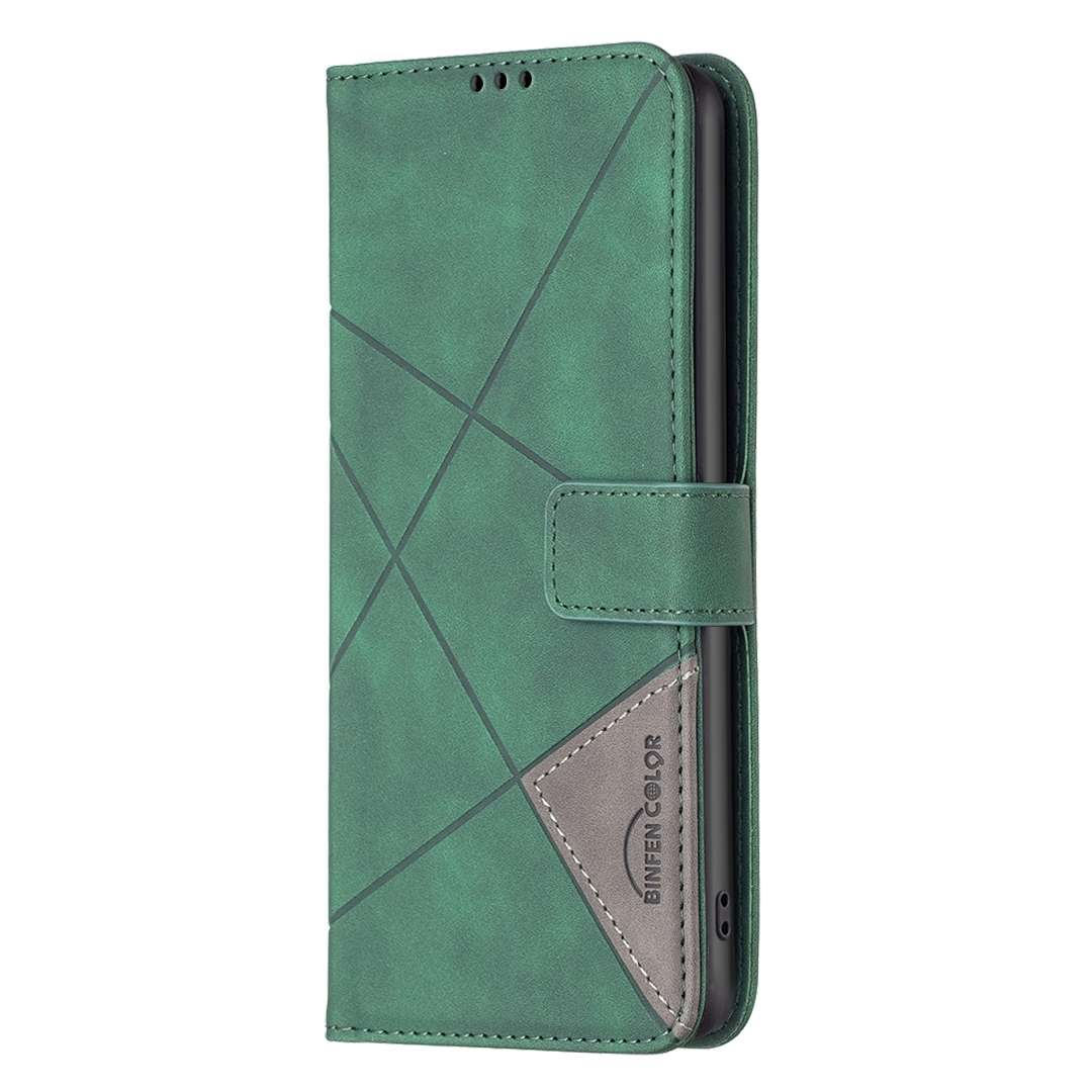 For Redmi 14C 4G Magnetic Buckle Rhombus Texture Leather Phone Case(Green)