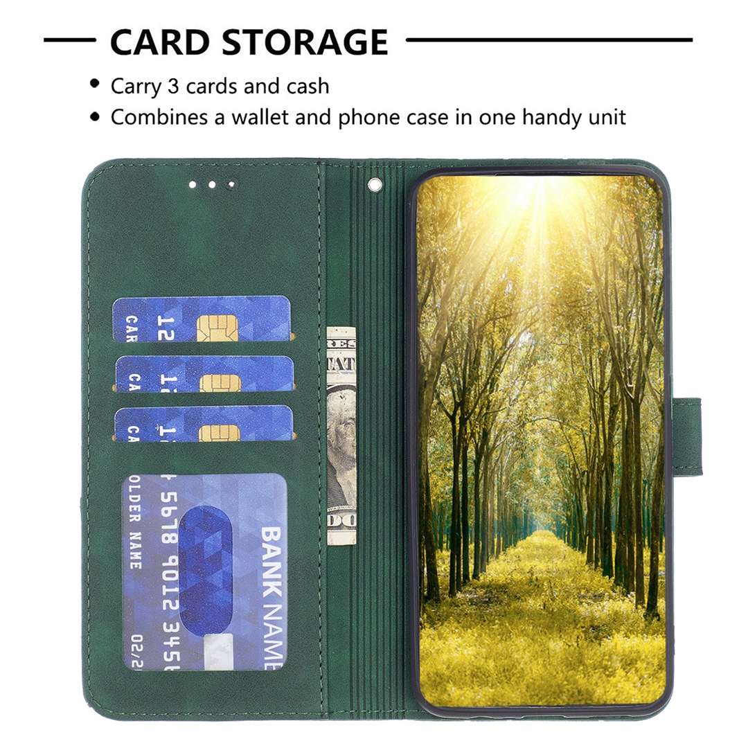 For Redmi 14C 4G Magnetic Buckle Rhombus Texture Leather Phone Case(Green)