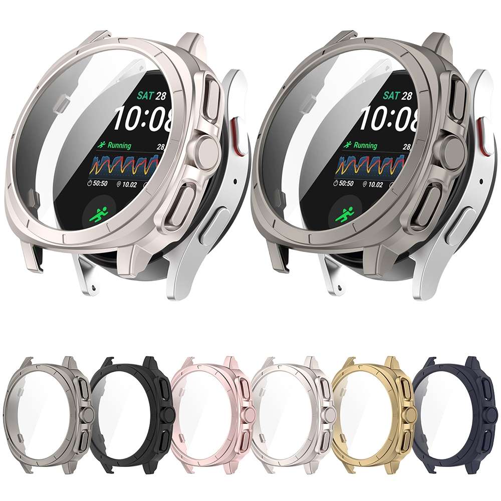 For Sansung Galaxy Watch 7 44mm PC + Tempered Film Integrated Watch Protective Case(Black)