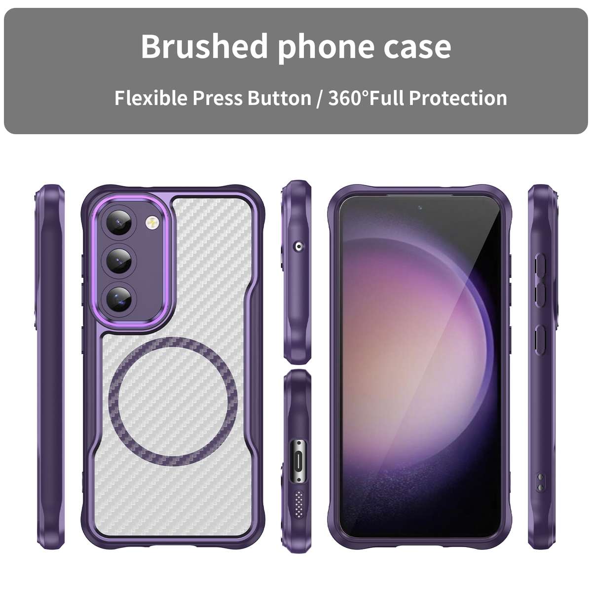 For Samsung Galaxy S23 5G Carbon Fiber Texture MagSafe Translucent Phone Case(Purple)