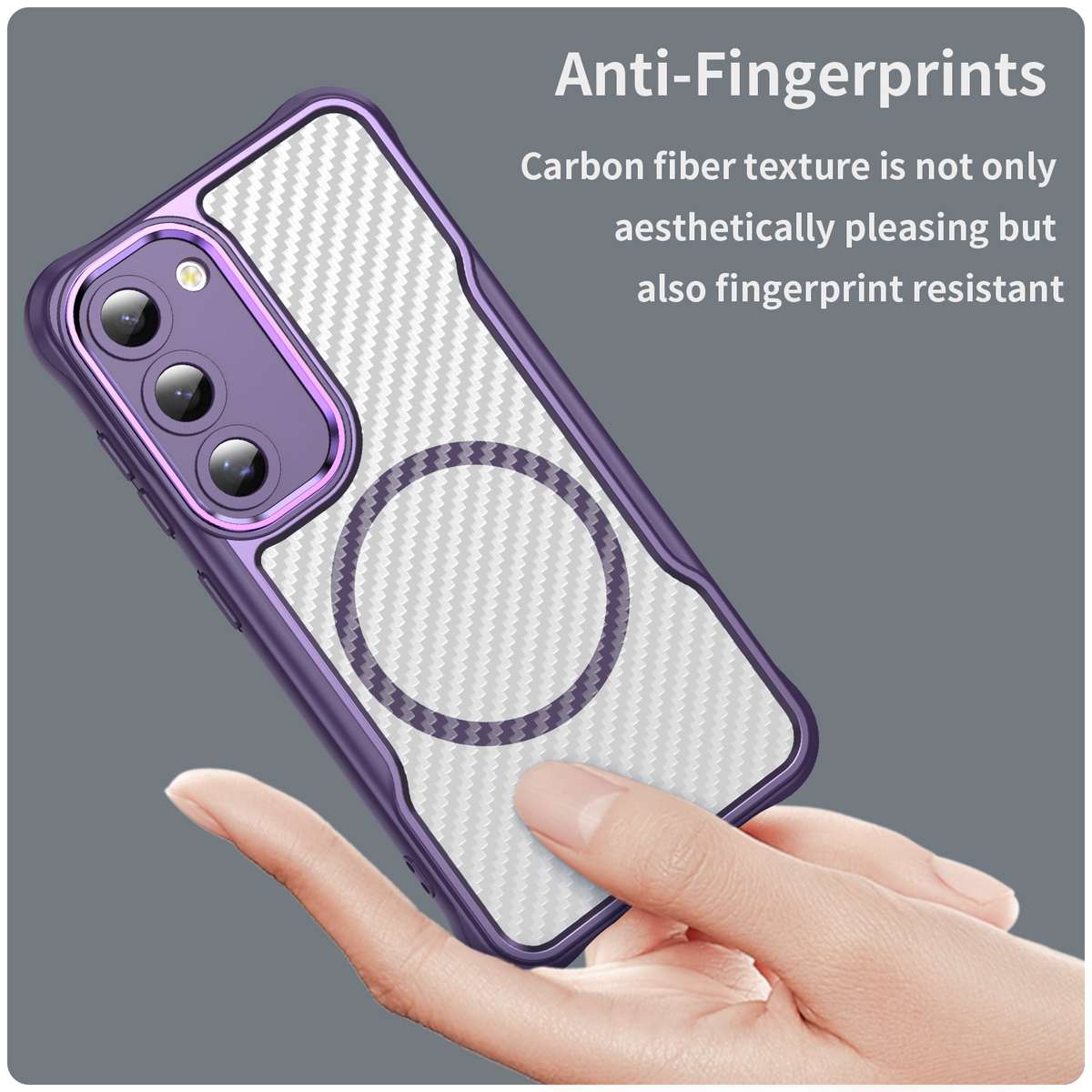 For Samsung Galaxy S23 5G Carbon Fiber Texture MagSafe Translucent Phone Case(Purple)