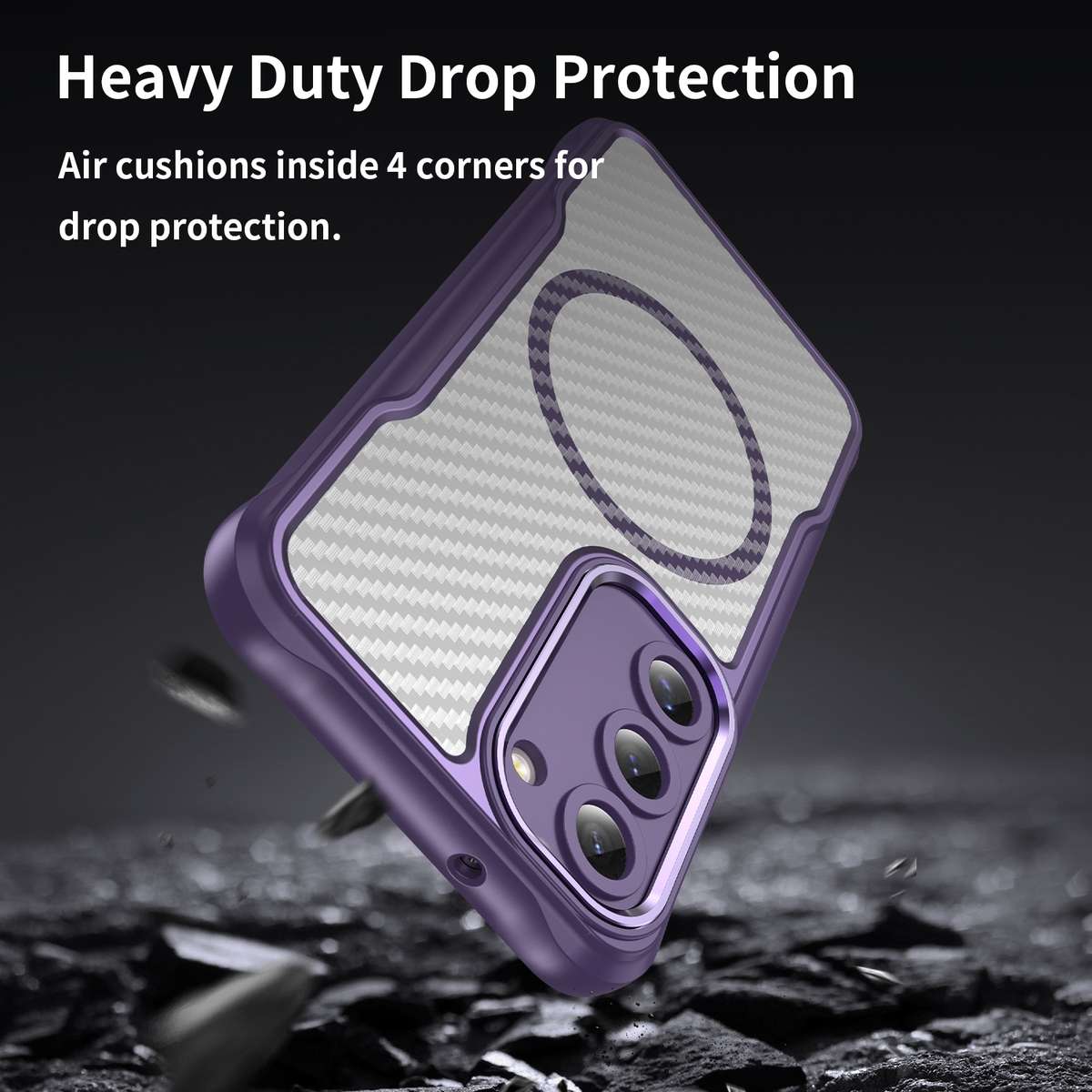 For Samsung Galaxy S23 5G Carbon Fiber Texture MagSafe Translucent Phone Case(Purple)
