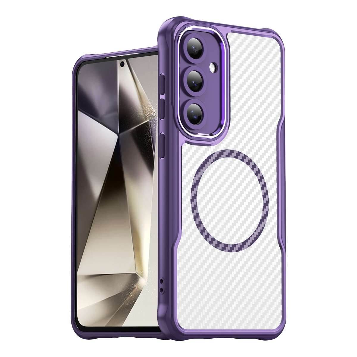 For Samsung Galaxy S24 FE 5G Carbon Fiber Texture MagSafe Translucent Phone Case(Purple)