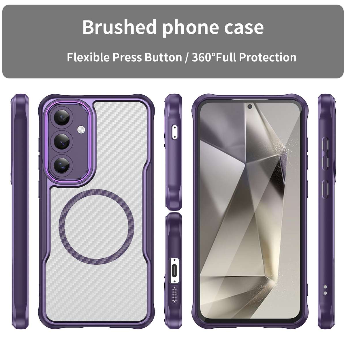 For Samsung Galaxy S24 FE 5G Carbon Fiber Texture MagSafe Translucent Phone Case(Purple)