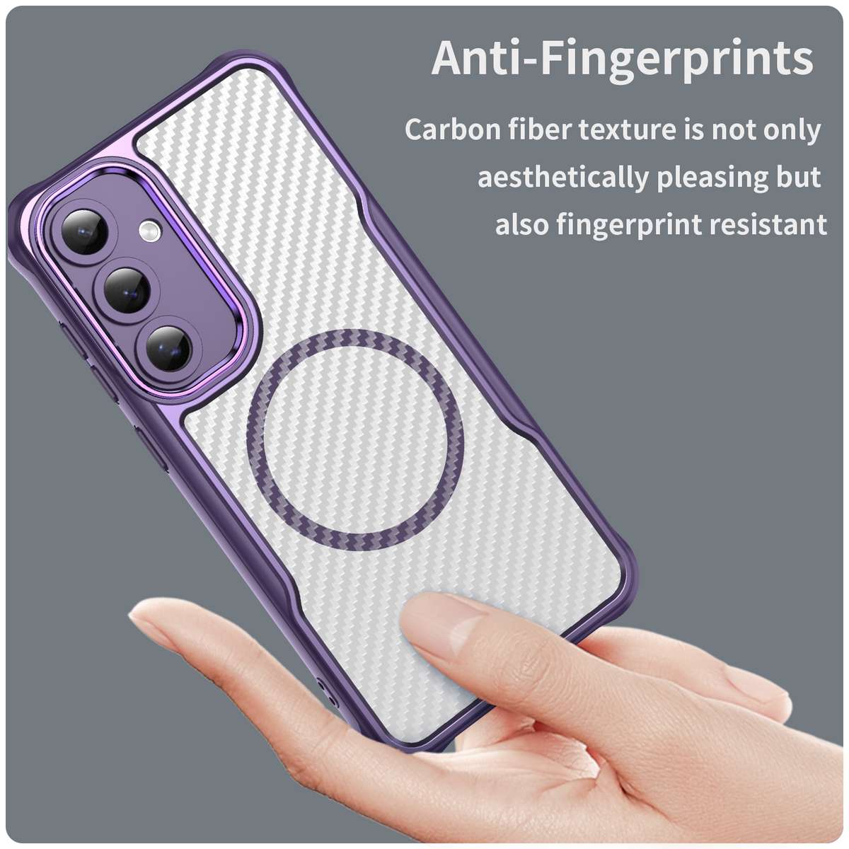 For Samsung Galaxy S24 FE 5G Carbon Fiber Texture MagSafe Translucent Phone Case(Purple)