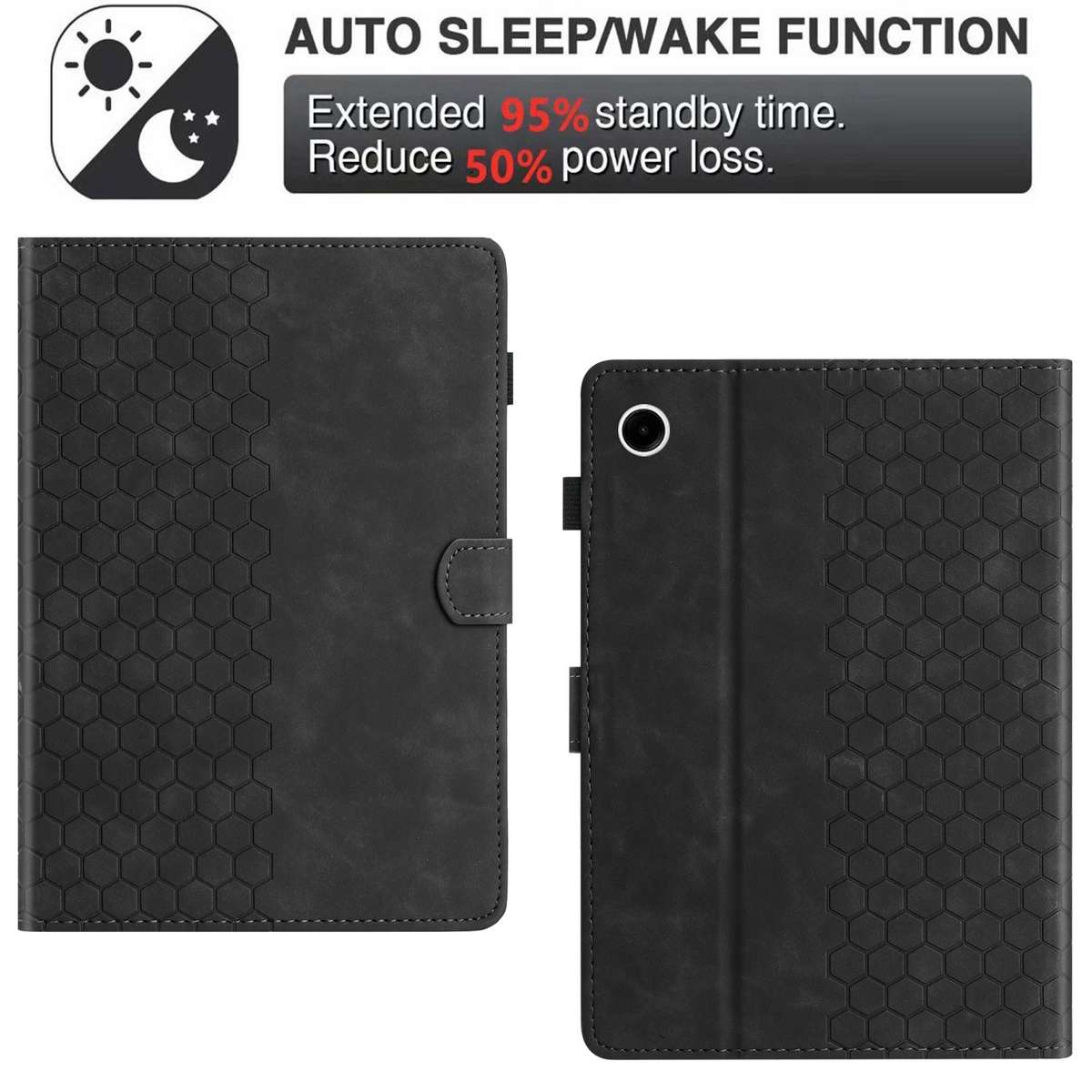 For Samsung Galaxy Tab A11+ / A9+ Honeycomb Embossed Leather Smart Tablet Case(Black)
