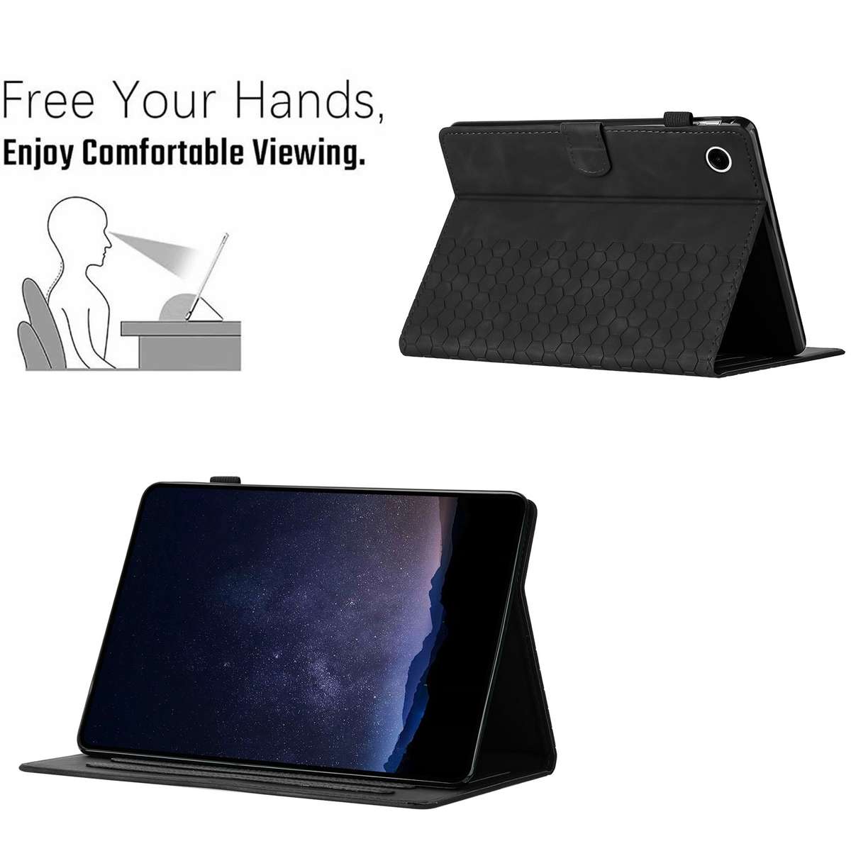 For Samsung Galaxy Tab A11+ / A9+ Honeycomb Embossed Leather Smart Tablet Case(Black)