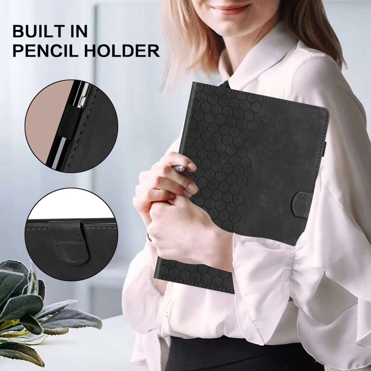 For Samsung Galaxy Tab A11+ / A9+ Honeycomb Embossed Leather Smart Tablet Case(Black)