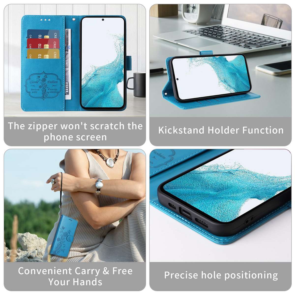 For Samsung Galaxy S22 Ultra 5G Embossed Butterfly Flowers Leather Phone Case(Blue)