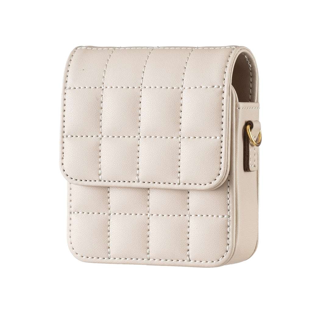 For Samsung Galaxy Z Flip6 BFB04 Plaid Crossbody Fold Phone Bag(Beige)