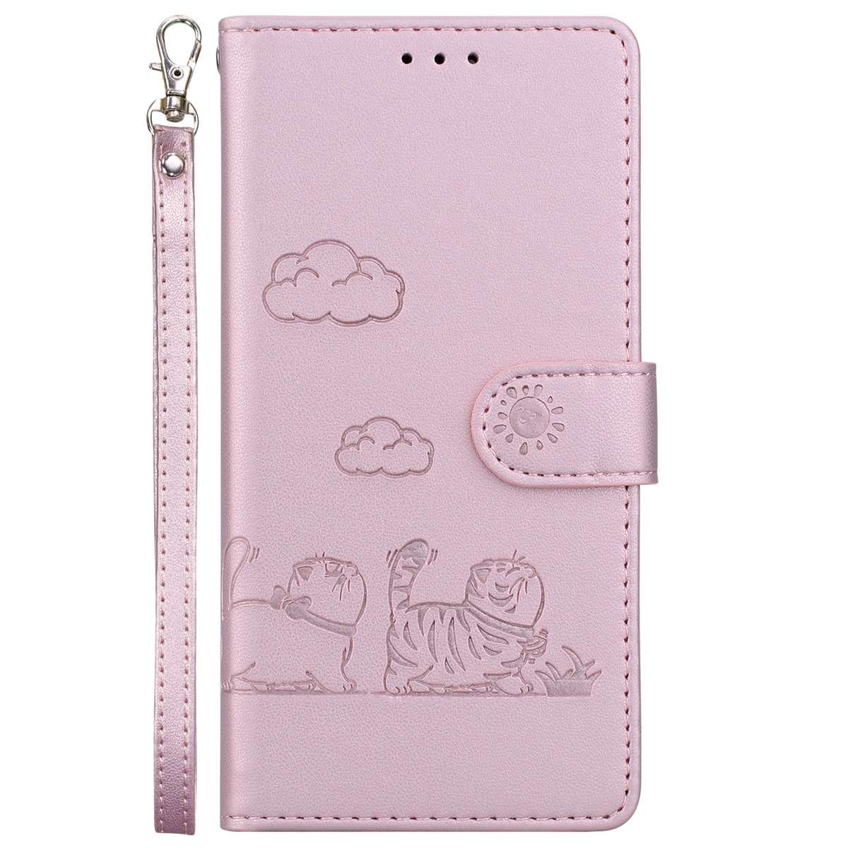 For Samsung Galaxy S22+ 5G Cute Cats RFID Leather Phone Case(Rose Gold)