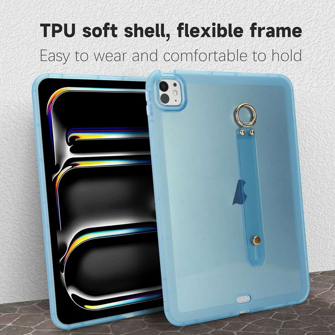 For iPad Air 3 10.5 2019 Wristband Holder PC Hybrid TPU Soft Tablet Case(Blue)