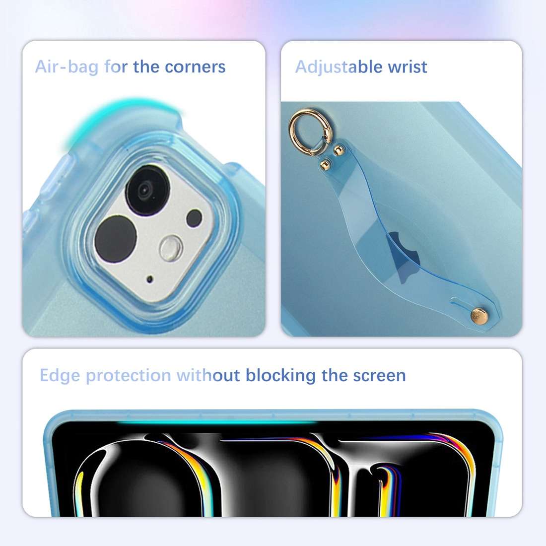 For iPad Air 3 10.5 2019 Wristband Holder PC Hybrid TPU Soft Tablet Case(Blue)
