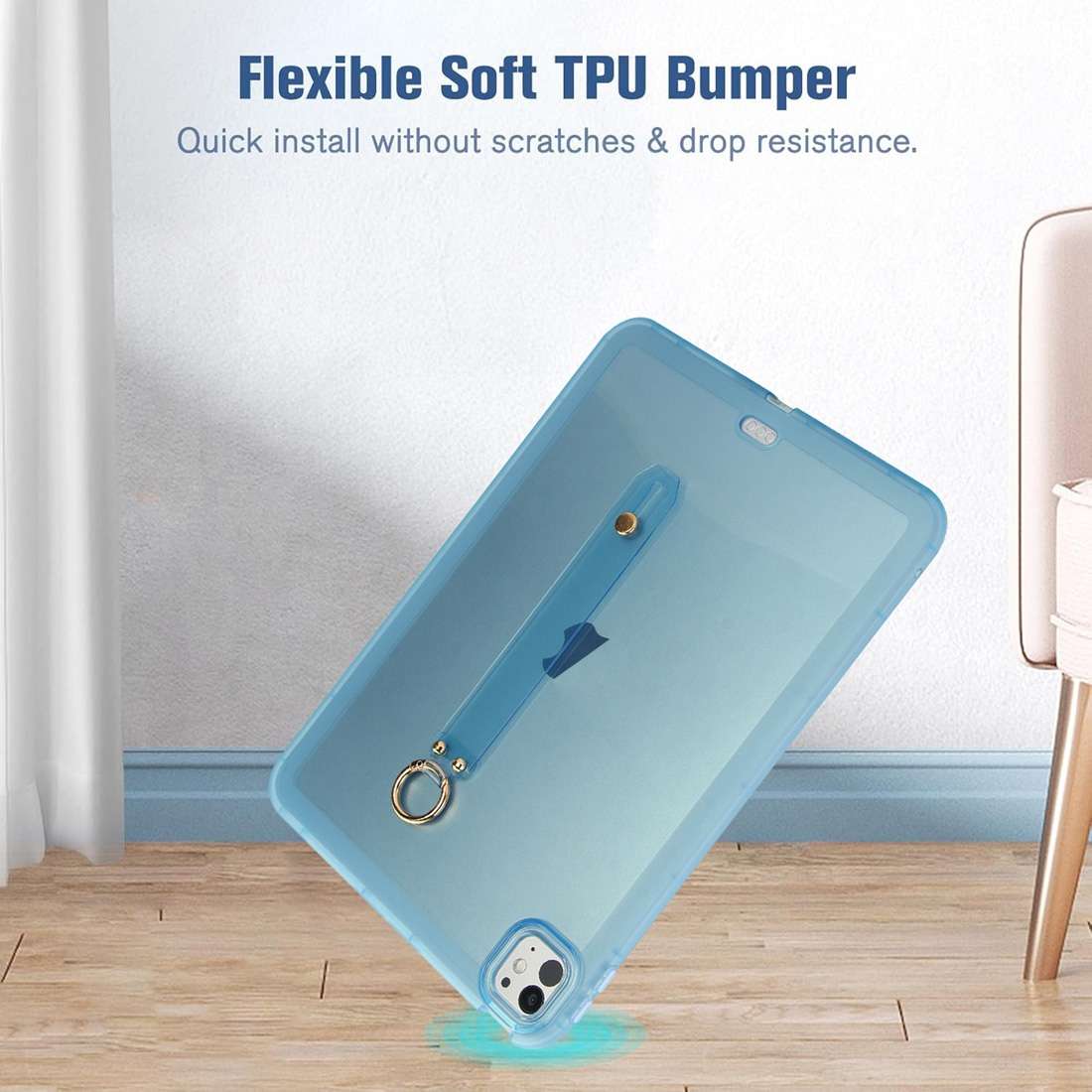 For iPad Air 3 10.5 2019 Wristband Holder PC Hybrid TPU Soft Tablet Case(Blue)