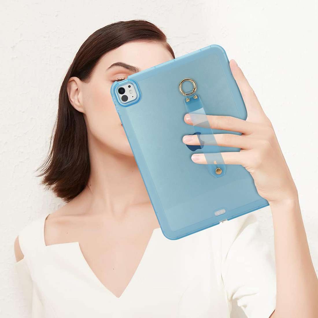 For iPad Air 3 10.5 2019 Wristband Holder PC Hybrid TPU Soft Tablet Case(Blue)