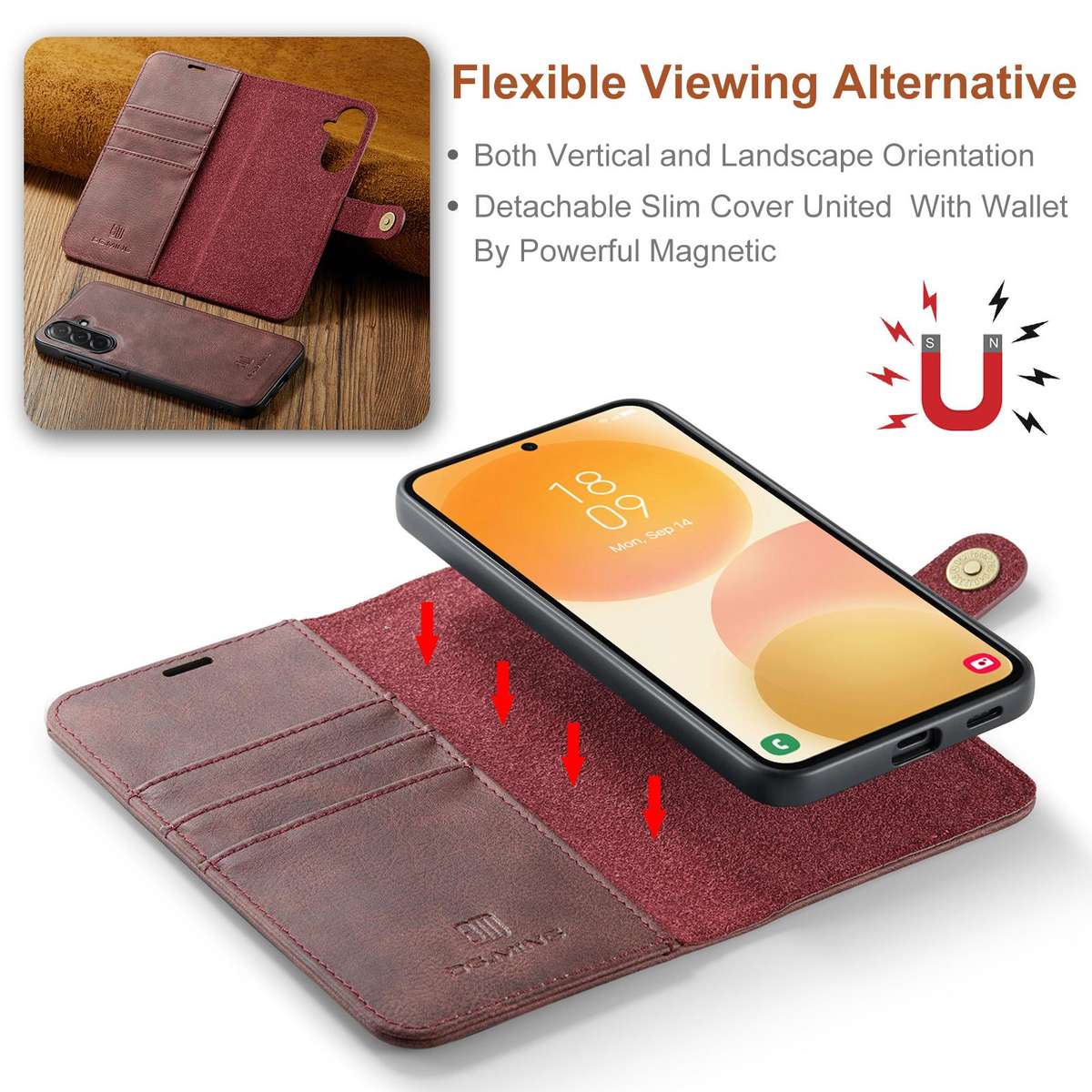 For Samsung Galaxy A57 5G DG.MING Crazy Horse Texture Detachable Magnetic Leather Case(Red)
