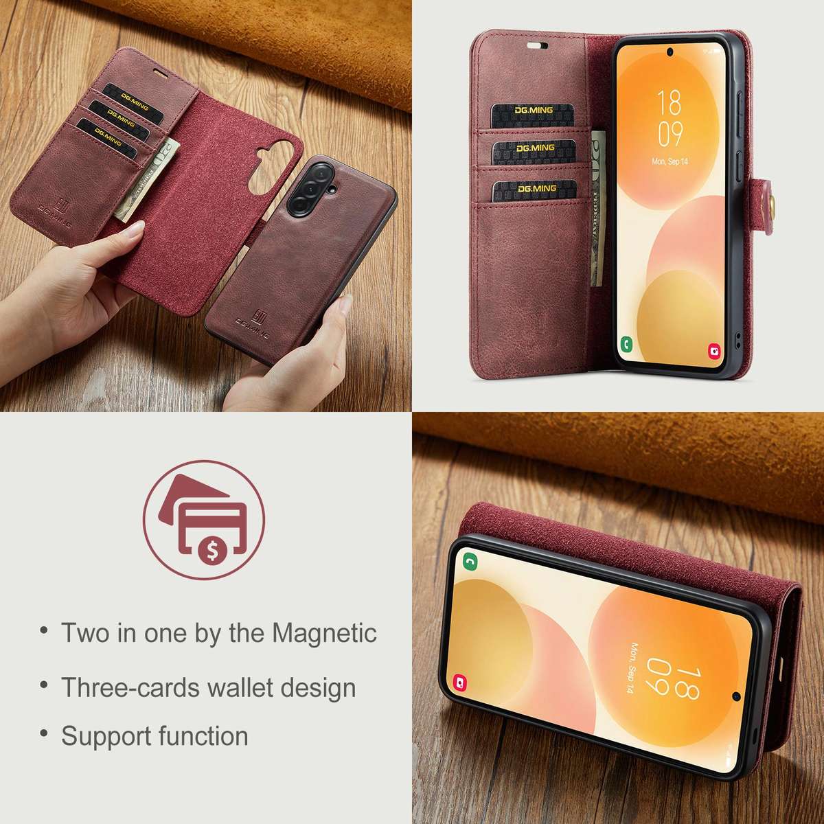 For Samsung Galaxy A57 5G DG.MING Crazy Horse Texture Detachable Magnetic Leather Case(Red)