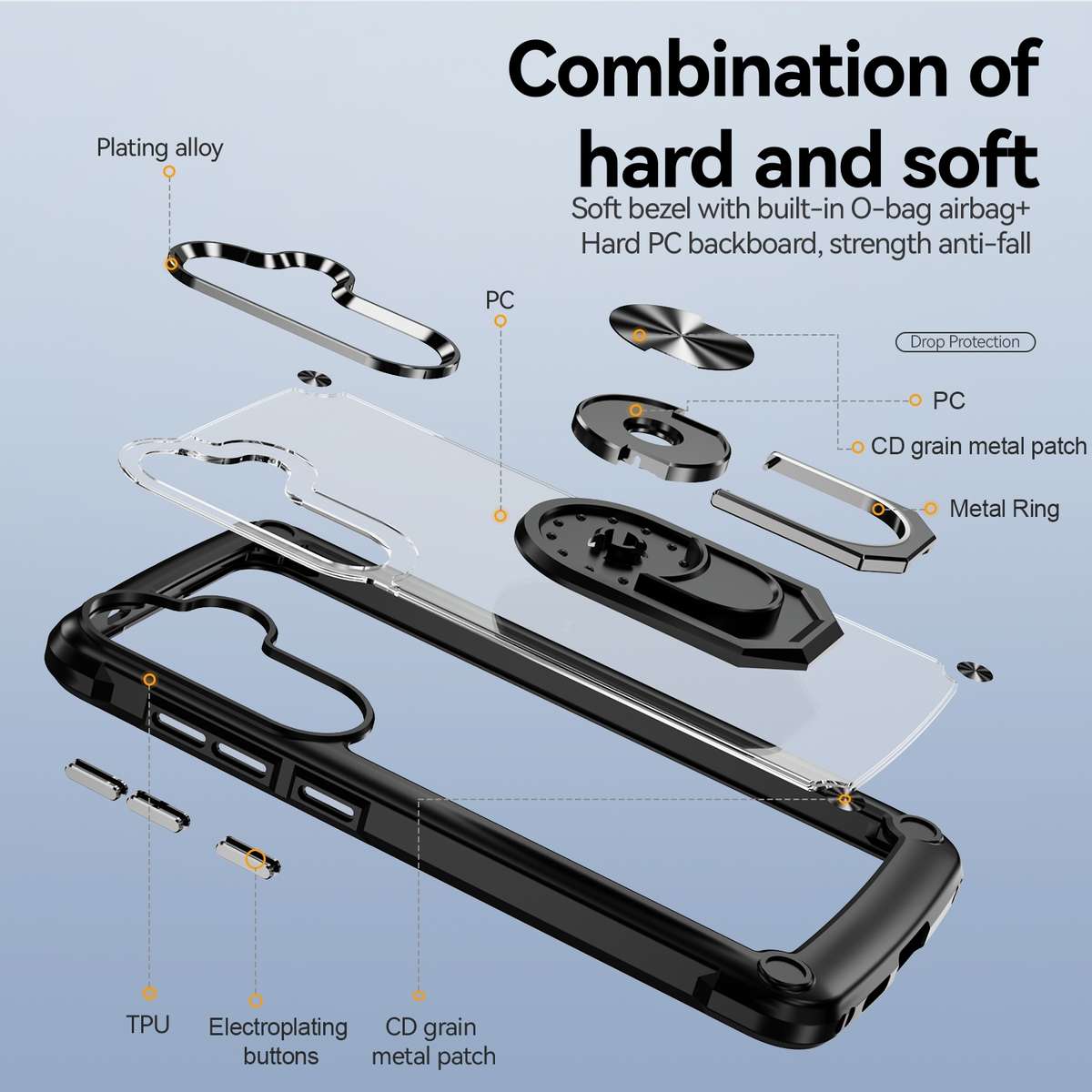 For Samsung Galaxy S24 FE 5G TPU + PC Lens Protection Phone Case with Ring Holder(Black)