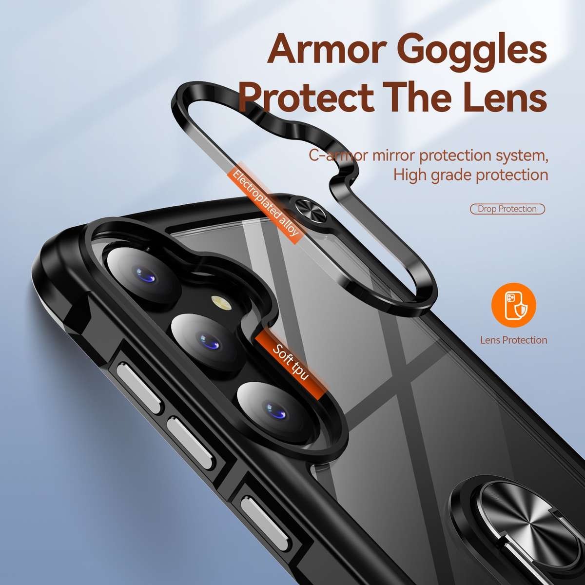 For Samsung Galaxy S24 FE 5G TPU + PC Lens Protection Phone Case with Ring Holder(Black)
