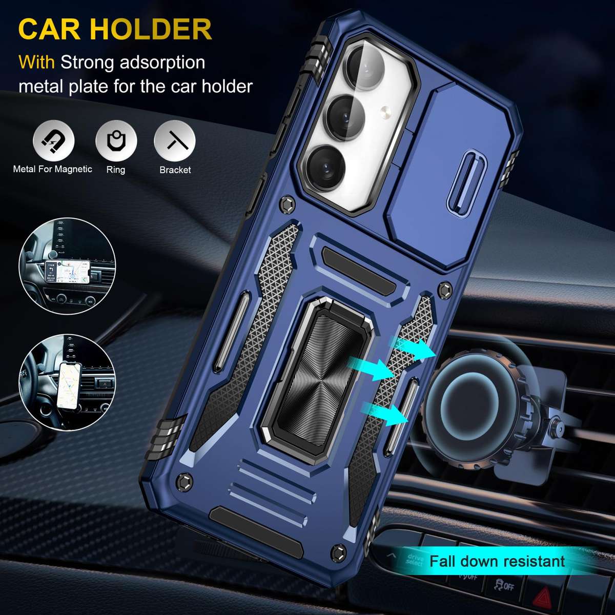 For Samsung Galaxy S25 FE 5G Armor PC Hybrid TPU Camera Shield Phone Case(Navy Blue)