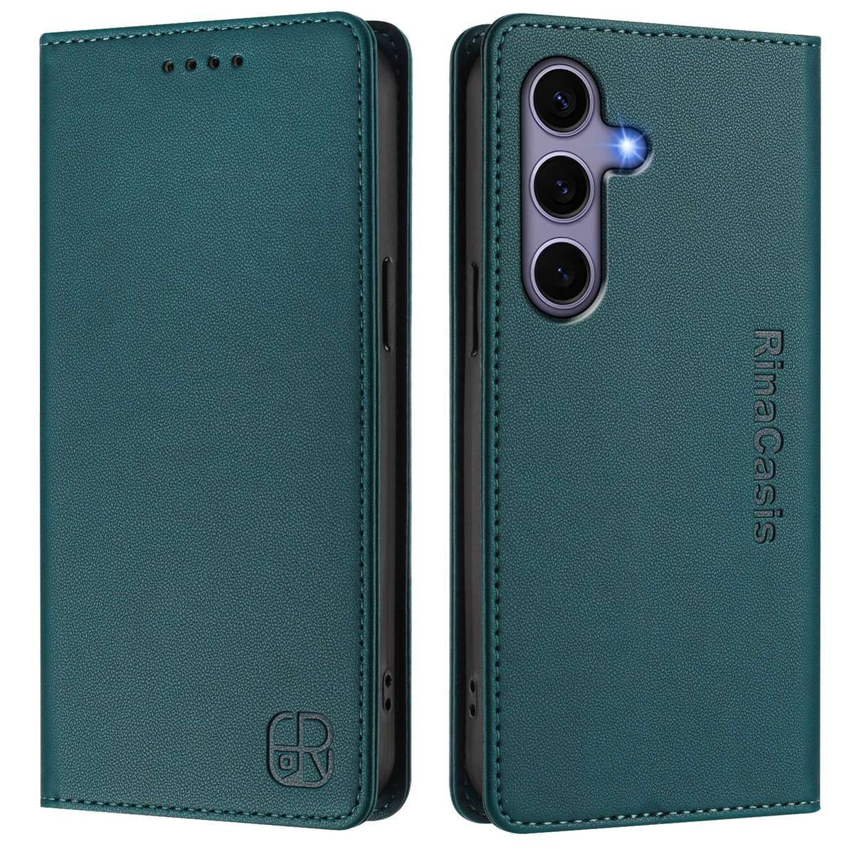 For Samsung Galaxy S24 / S25 5G RC01 Dual-Folded Magnetic Suction RFID Leather Phone Case(Dark Gre