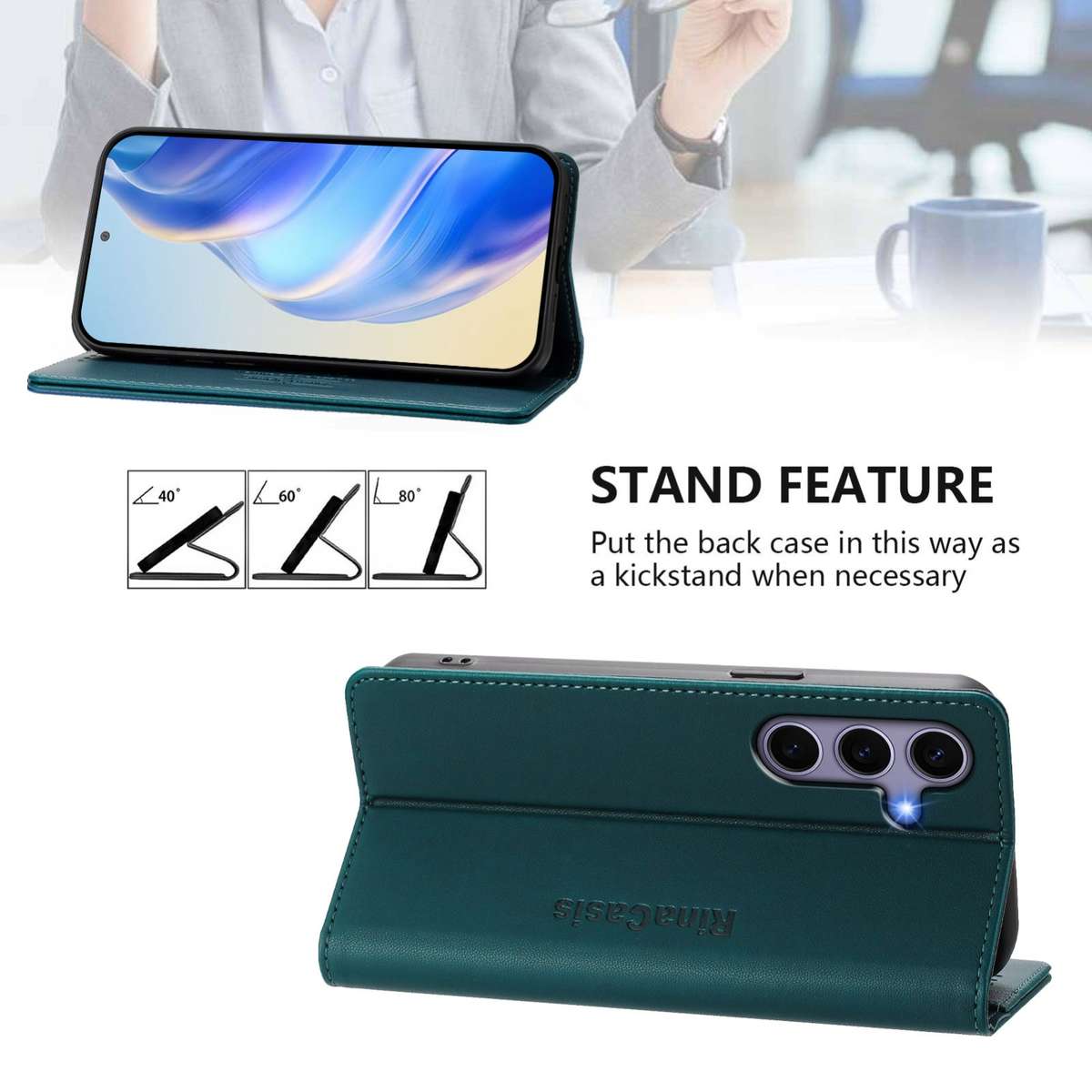 For Samsung Galaxy S24 / S25 5G RC01 Dual-Folded Magnetic Suction RFID Leather Phone Case(Dark Gre