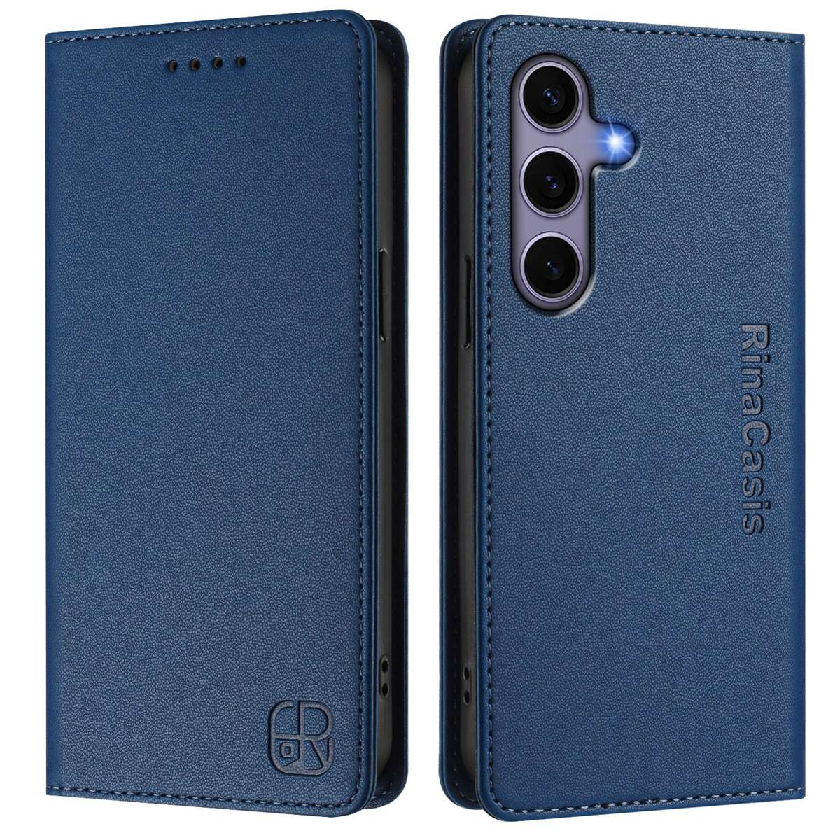For Samsung Galaxy S23 FE 5G RC01 Dual-Folded Magnetic Suction RFID Leather Phone Case(Dark Blue)