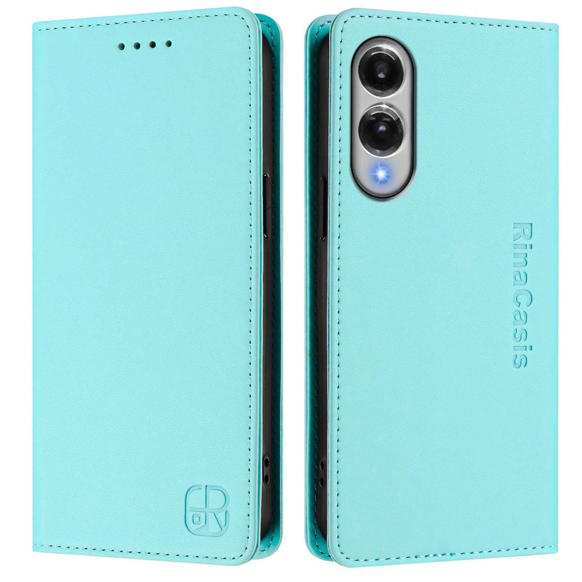For Samsung Galaxy S25 Edge 5G RC01 Dual-Folded Magnetic Suction RFID Leather Phone Case(Mint Gree