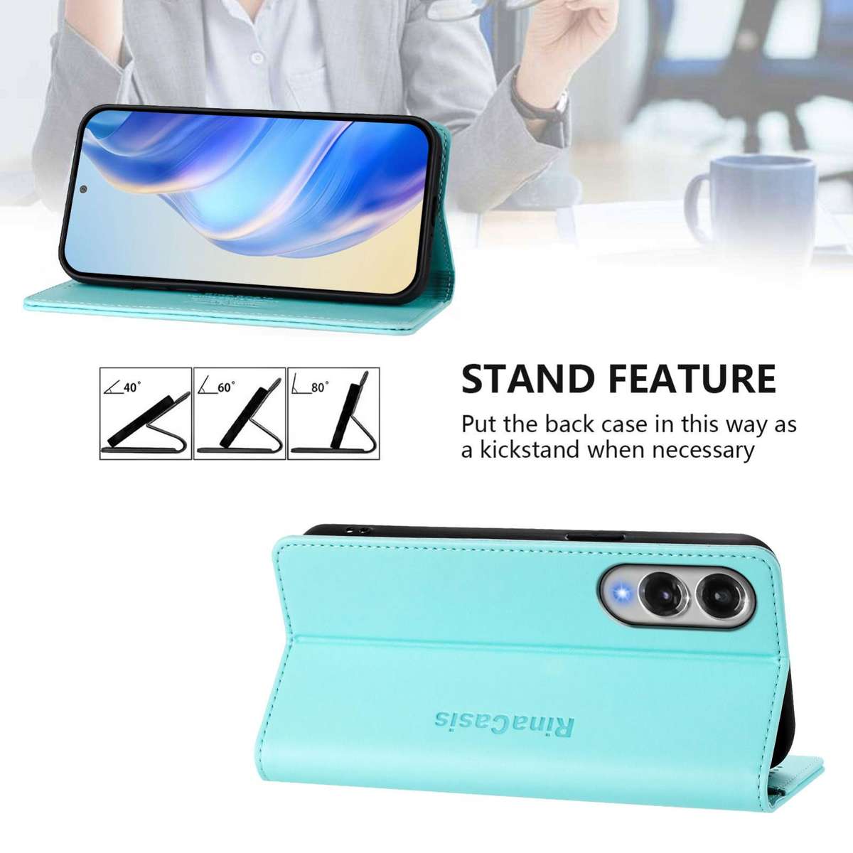 For Samsung Galaxy S25 Edge 5G RC01 Dual-Folded Magnetic Suction RFID Leather Phone Case(Mint Gree