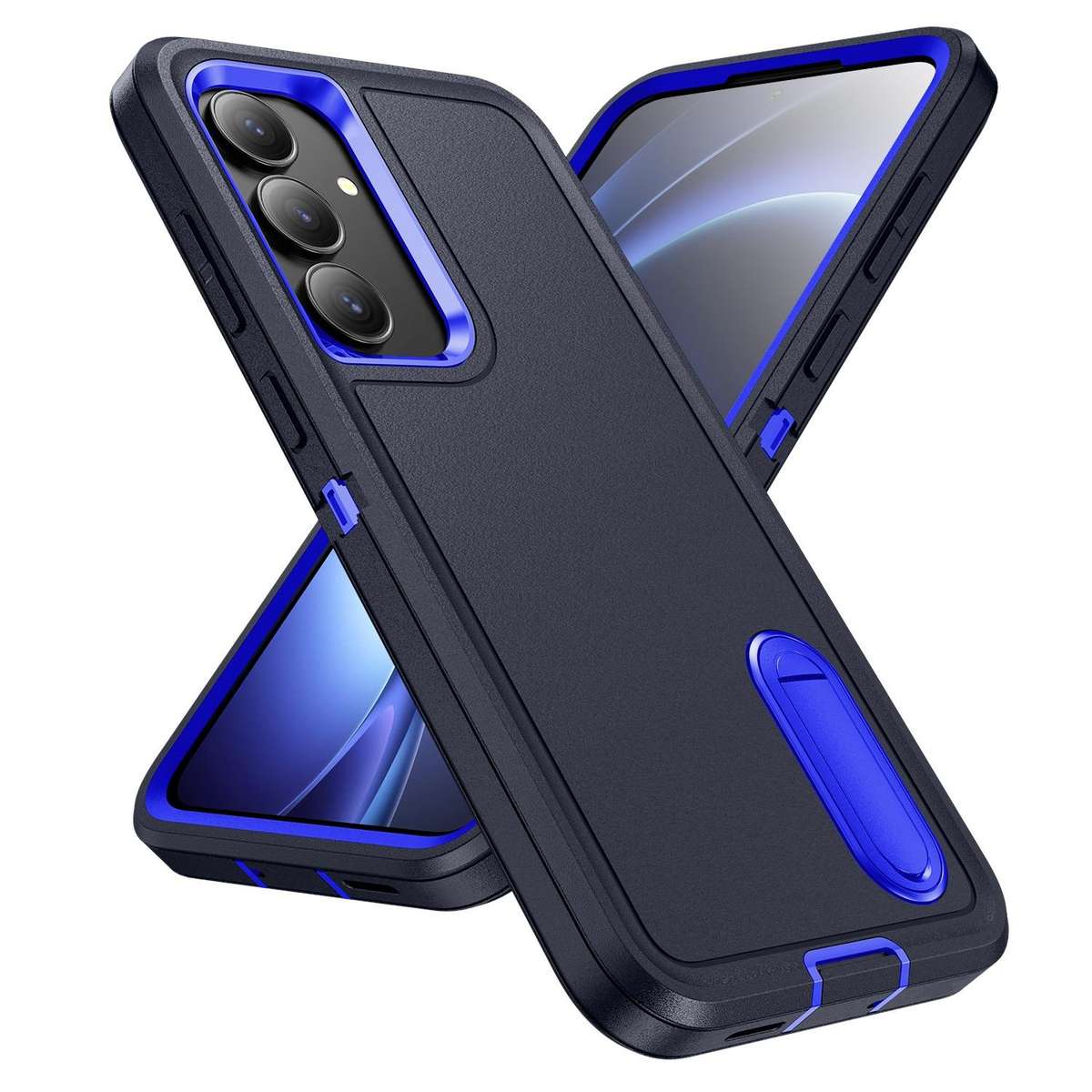 For Samsung Galaxy S25 FE 5G Rugged PC Hybrid Silicone Phone Case with Holder(Dark Blue+Royal Blue