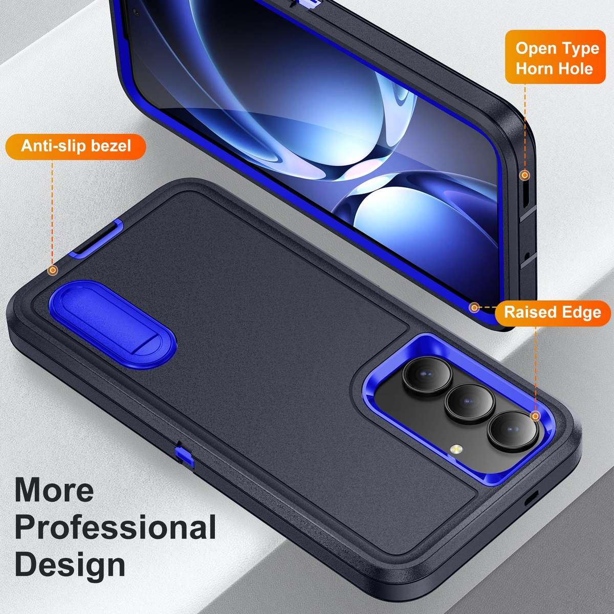 For Samsung Galaxy S25 FE 5G Rugged PC Hybrid Silicone Phone Case with Holder(Dark Blue+Royal Blue