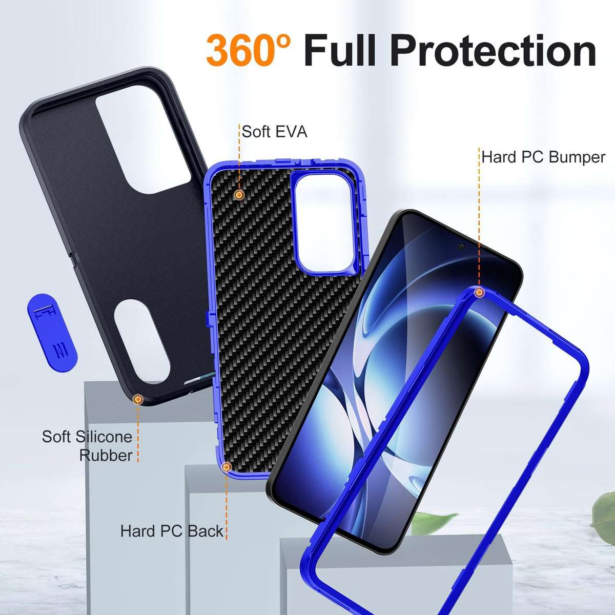 For Samsung Galaxy S25 FE 5G Rugged PC Hybrid Silicone Phone Case with Holder(Dark Blue+Royal Blue